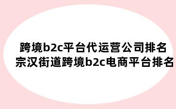 跨境b2c平台代运营公司排名 宗汉街道跨境b2c电商平台排名